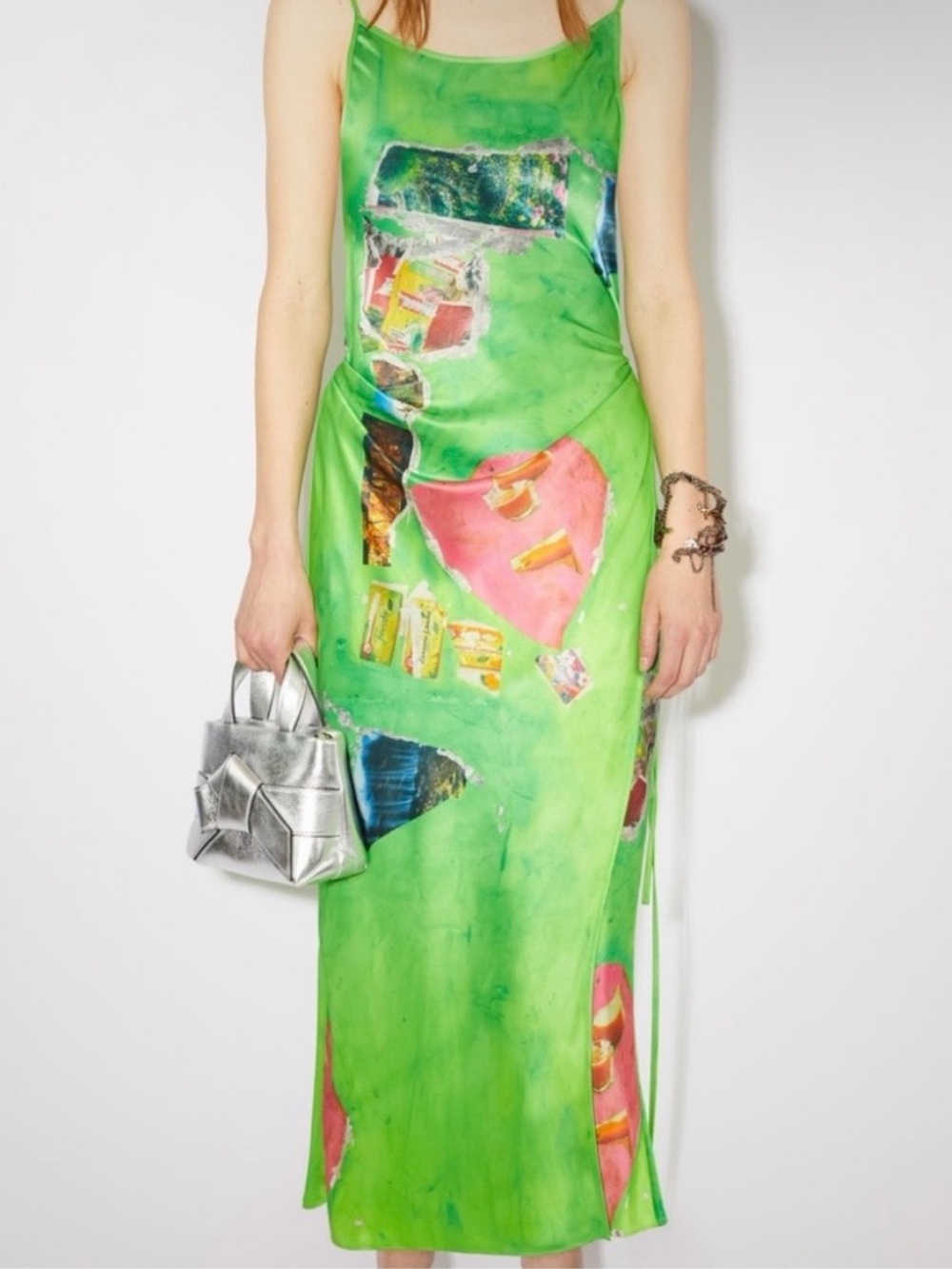 Acne Green Silk Print Maxi Dress
